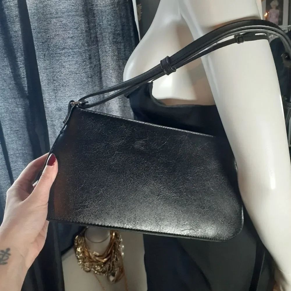 Zara Minimalist Black Faux Leather Shoulder Bag - Picture 2 of 16